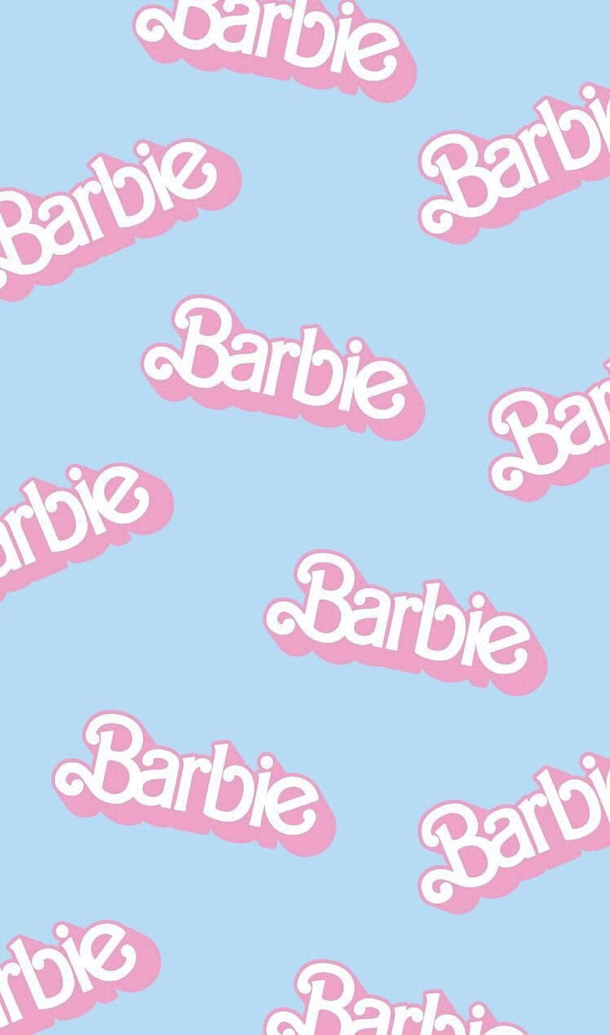 Barbie Logo Pattern on Light Blue Background with Pink and White Typography HD phone wallpaper