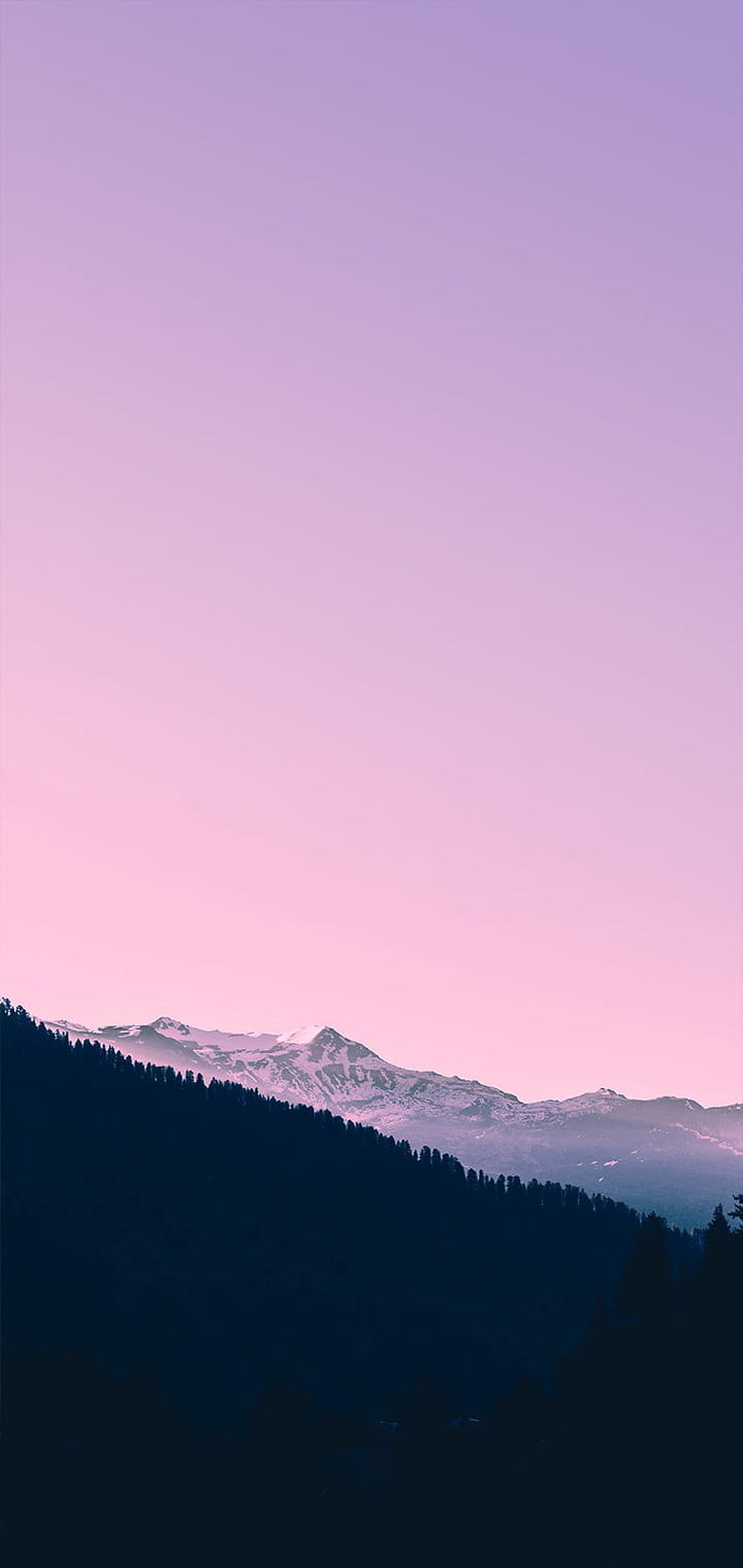Serene Mountain Landscape with Snow-Capped Peaks Under a Soft Pink and Purple Sky HD phone wallpaper