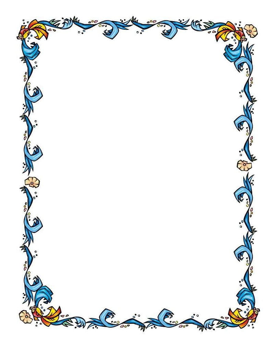 Decorative Blue Wave and Flower Page Border Frame Design HD phone wallpaper