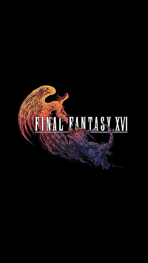Final Fantasy XVI Official Logo with Stylized Dragon Illustration on Black Background HD phone wallpaper