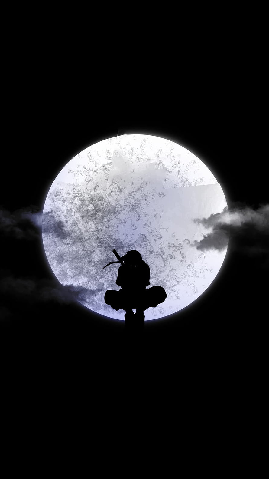 Itachi Uchiha Silhouette Perched on a Pole Against a Full Moon HD phone wallpaper