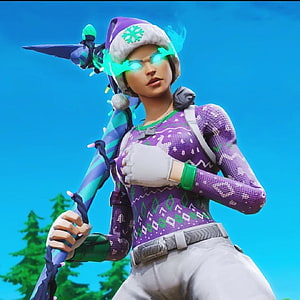 Fortnite Minty Nog Ops Character in Purple Winter Knitwear with Glowing Green Visor HD phone wallpaper