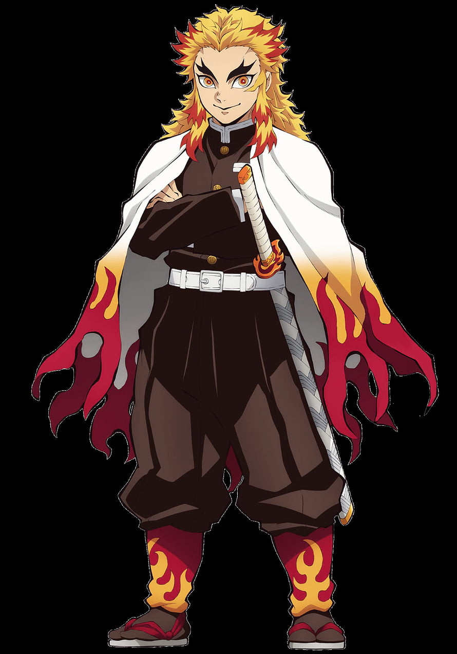 Kyojuro Rengoku from Demon Slayer in Flame-Trimmed Haori and Dark Uniform HD phone wallpaper