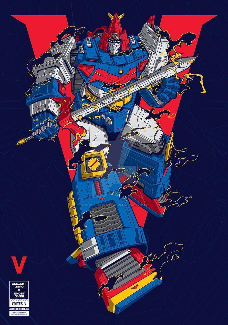 Voltes V Super Robot in Dynamic Combat Pose with Lightning Effects HD phone wallpaper