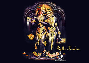 Radha Krishna Divine Couple in Ornate Traditional Indian Artwork HD wallpaper