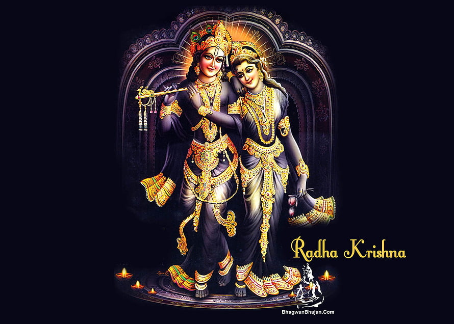 Radha Krishna Divine Couple in Ornate Traditional Indian Artwork HD wallpaper