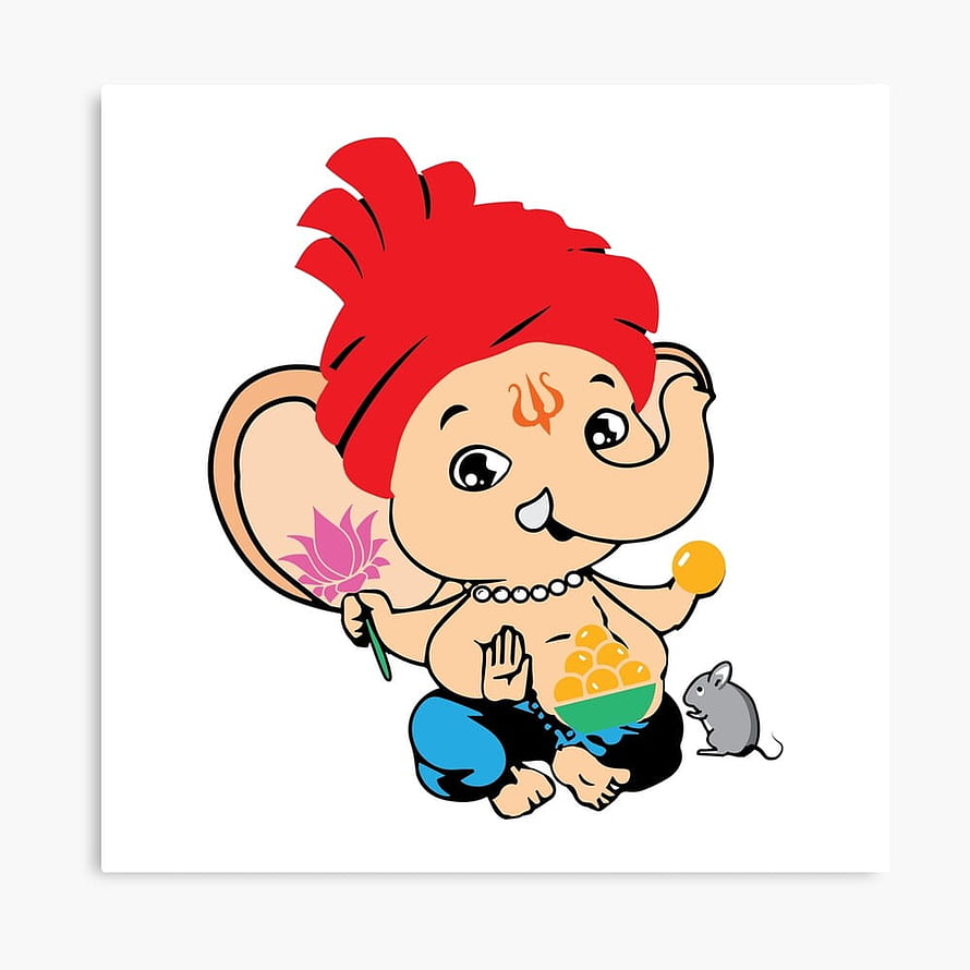 Cute Cartoon Baby Ganesha Holding Lotus and Laddu with Mouse Companion HD phone wallpaper