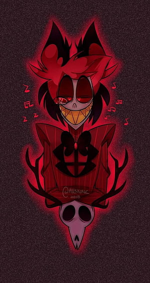 Alastor from Hazbin Hotel in a dark red gothic style with a skull and antlers HD phone wallpaper