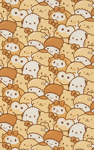 Sanrio Character Pattern Wallpaper Featuring Hello Kitty and Friends in Warm Tones HD phone wallpaper