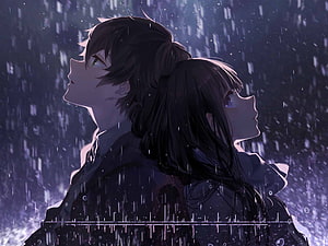 Hyouka Anime Couple: Oreki and Chitanda in Rainy Night Profile HD wallpaper