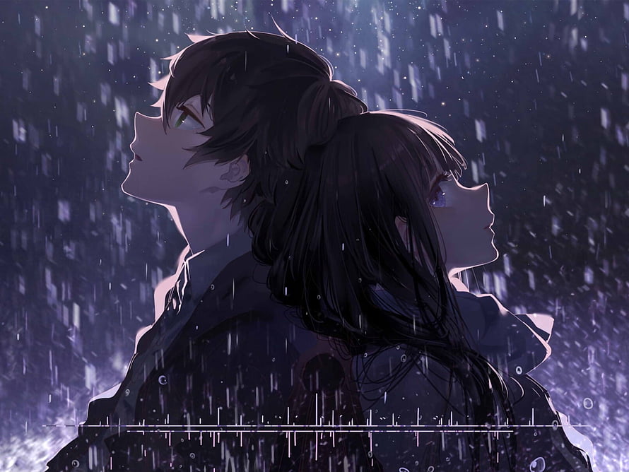 Hyouka Anime Couple: Oreki and Chitanda in Rainy Night Profile HD wallpaper