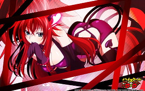 Rias Gremory from High School DxD in a dramatic red and black anime illustration HD wallpaper
