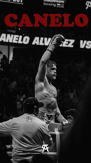 Canelo Alvarez Victory Pose in Boxing Ring Black and White HD phone wallpaper