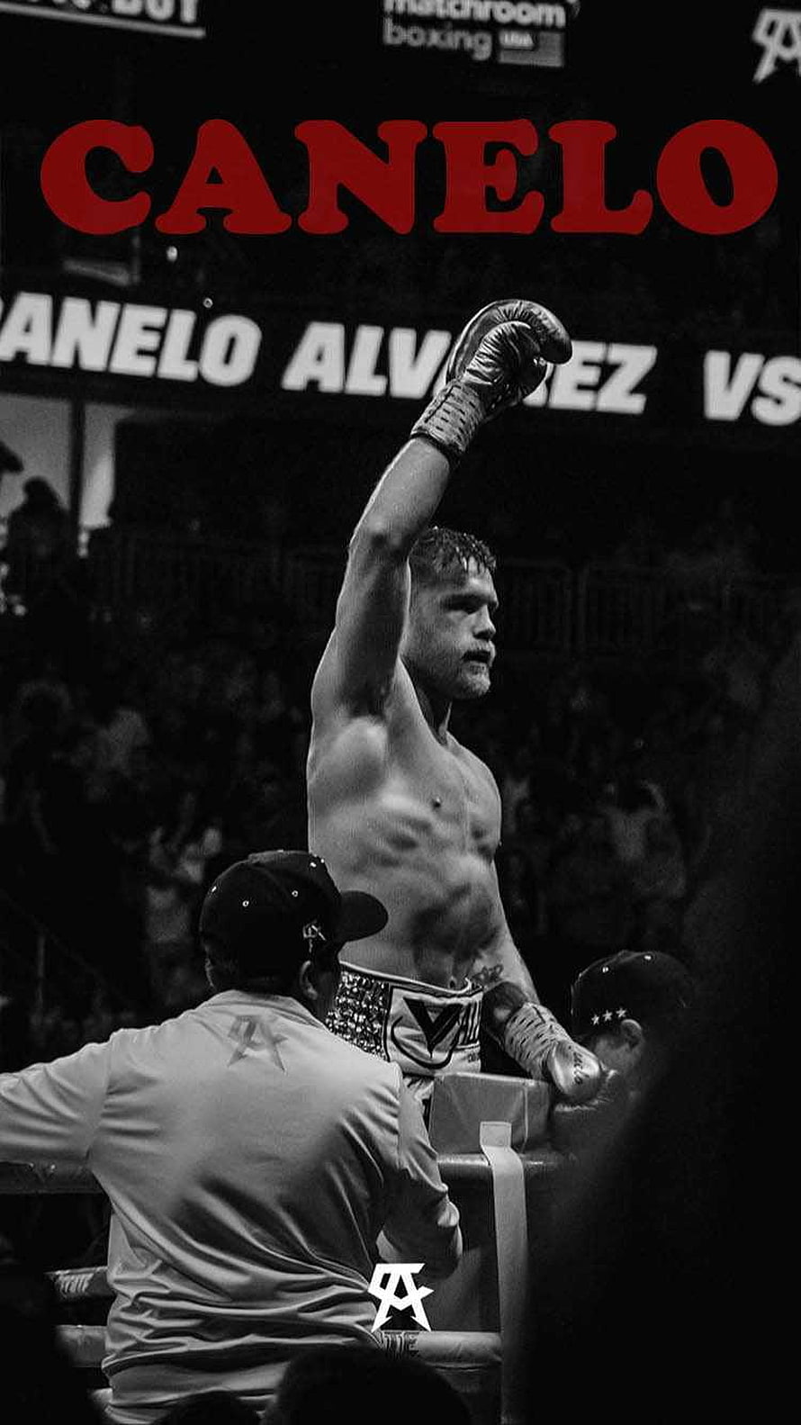 Canelo Alvarez Victory Pose in Boxing Ring Black and White HD phone wallpaper