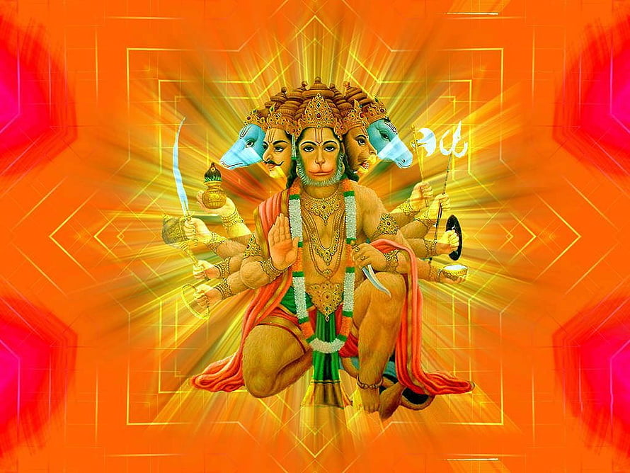 Panchmukhi Hanuman Divine Five-Headed Hindu Deity Artwork HD wallpaper
