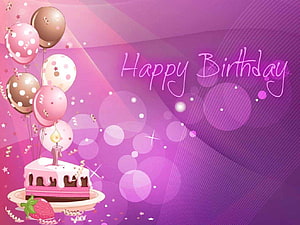 Pink Birthday Celebration Wallpaper With Cake, Balloons, And Candles HD wallpaper
