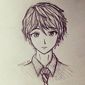 Hand-drawn anime boy portrait sketch in pencil with school uniform and tie HD phone wallpaper