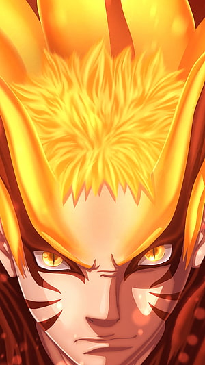 Naruto Uzumaki Baryon Mode Close-Up Portrait with Golden Aura and Intense Expression HD phone wallpaper