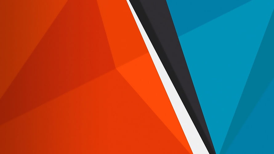 Vibrant Geometric Abstract Background with Orange and Blue Faceted Shapes HD wallpaper
