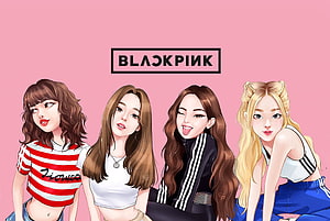 Blackpink K-pop Girl Group Digital Illustration on Pink Background HD wallpaper
