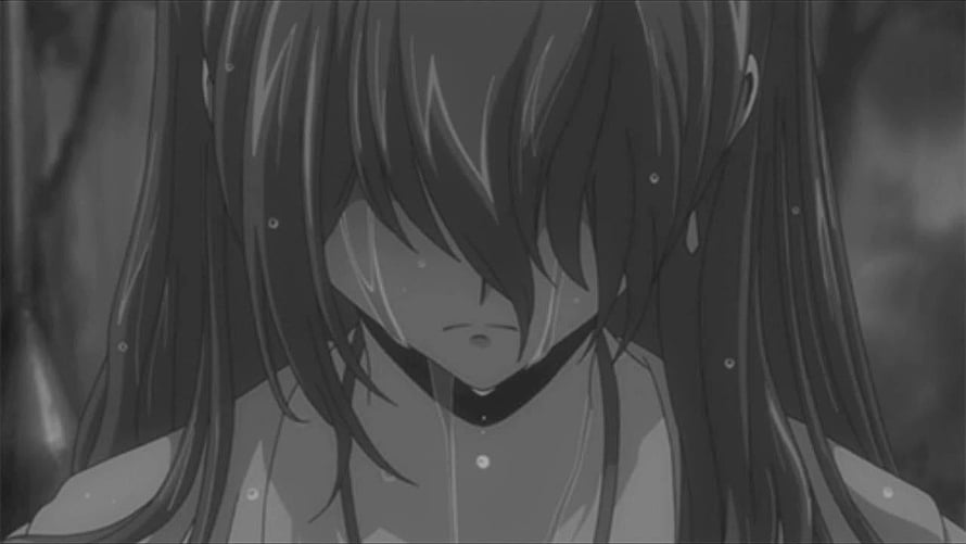 Monochrome Anime Girl Crying With Long Hair And Rain Droplets HD wallpaper