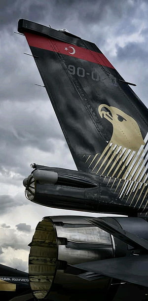 Turkish Air Force F-16 Tail Fin with Eagle Nose Art and Crescent Moon Emblem HD phone wallpaper