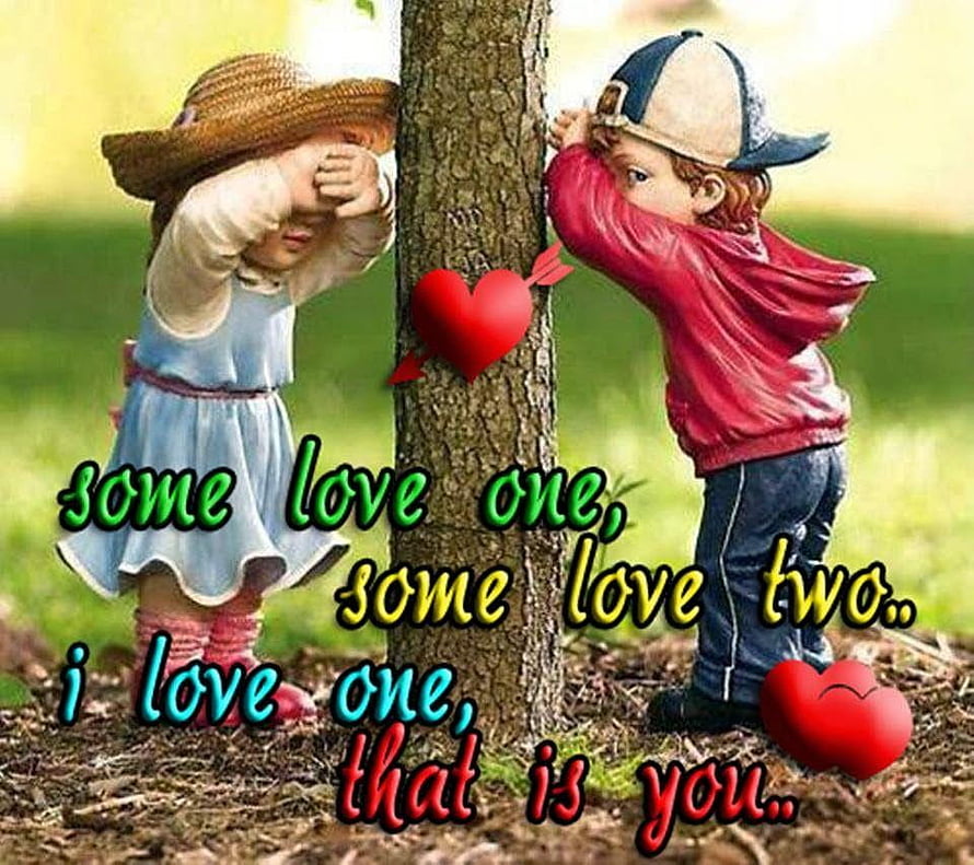 Cute Garden Gnome Couple Hiding Behind Tree With Heart and Love Quote HD wallpaper