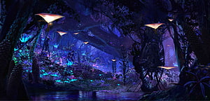 Bioluminescent Pandora Forest Scene from Avatar with Glowing Flora and Water HD wallpaper