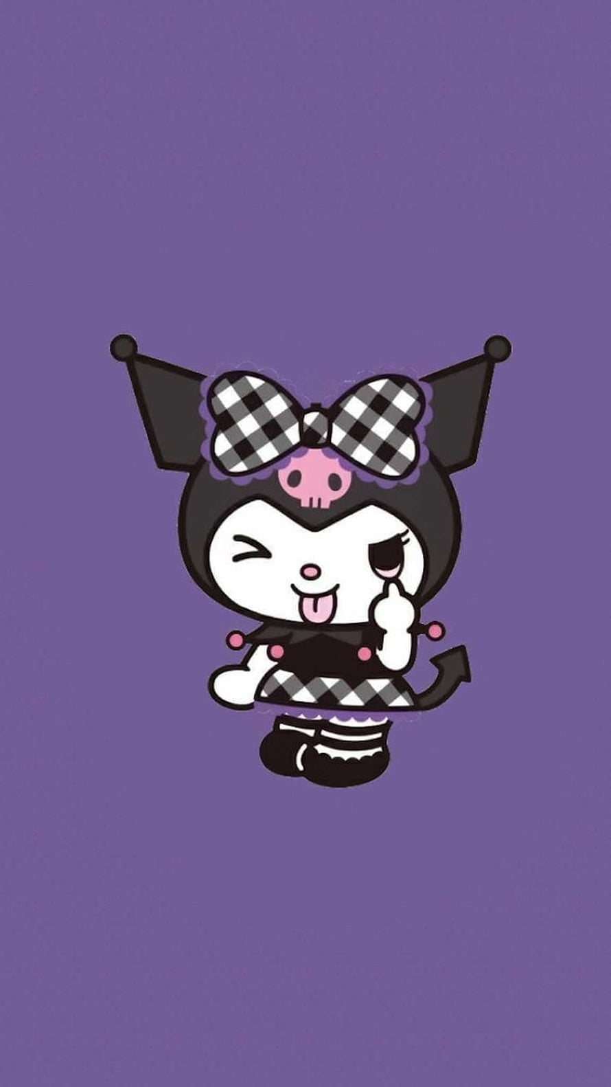 Cute Kuromi Winking with Tongue Out on Purple Background HD phone wallpaper