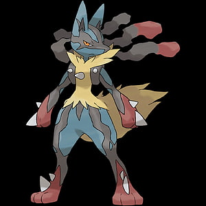 Mega Lucario Official Artwork on Black Background HD phone wallpaper