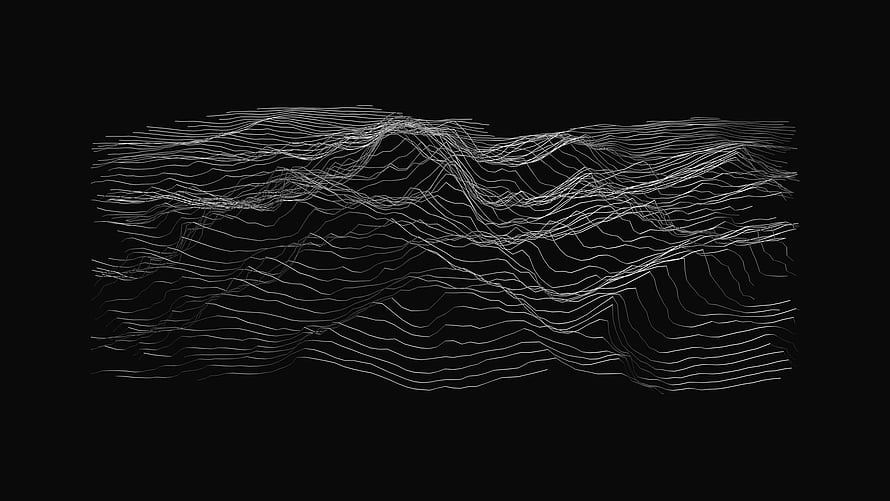 Abstract Topographic Wireframe Landscape with Flowing White Lines on Black Background HD wallpaper