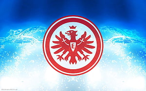 Eintracht Frankfurt Club Crest Emblem on Blue Water Splash Background HD wallpaper