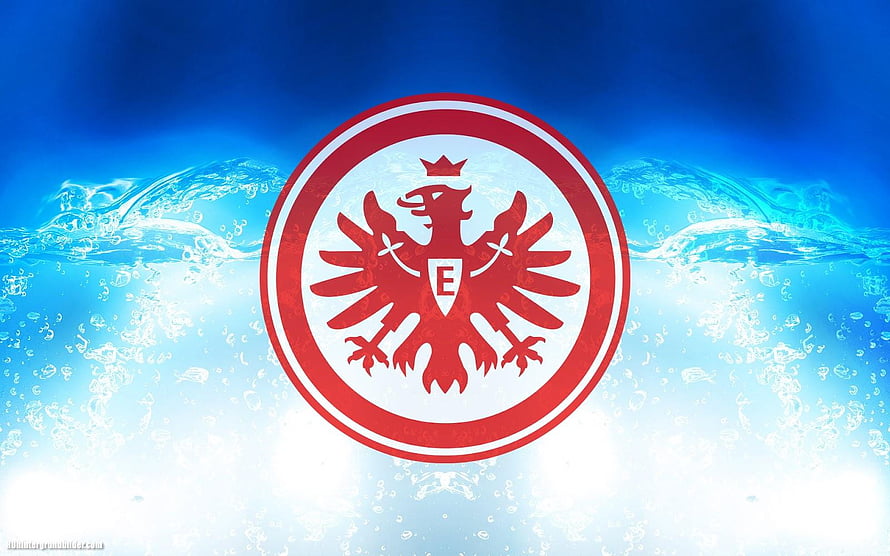 Eintracht Frankfurt Club Crest Emblem on Blue Water Splash Background HD wallpaper