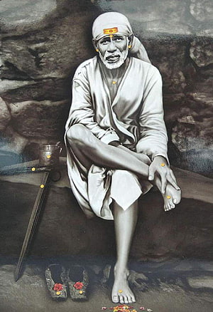 Sai Baba of Shirdi Seated Portrait with White Turban and Traditional Attire HD phone wallpaper