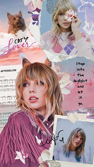 Taylor Swift Cat Lover Aesthetic Collage with Afterglow Lyrics and Floral Elements HD phone wallpaper