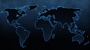 Glowing Blue World Map on Dark Textured Background HD wallpaper