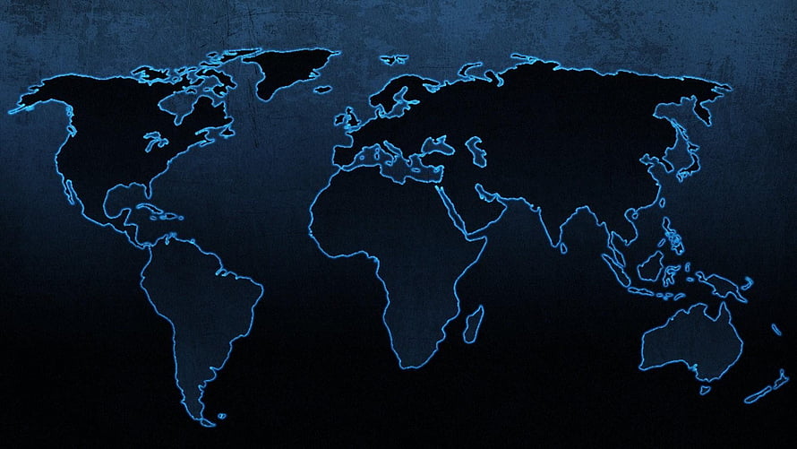 Glowing Blue World Map on Dark Textured Background HD wallpaper
