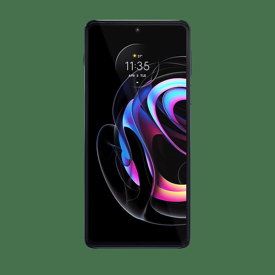 Motorola Edge 20 Pro smartphone with vibrant abstract wallpaper on a dark green background HD phone wallpaper