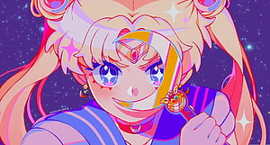 Sailor Moon Aesthetic Anime Girl with Crescent Moon Visor and Starry Night Background HD wallpaper