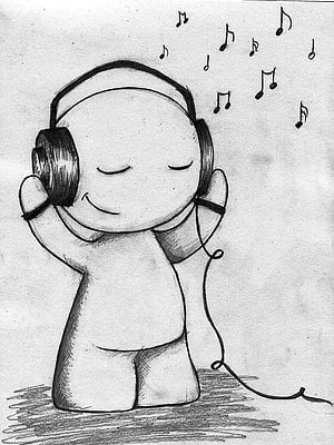 Cute Cartoon Character Wearing Headphones with Floating Musical Notes HD phone wallpaper