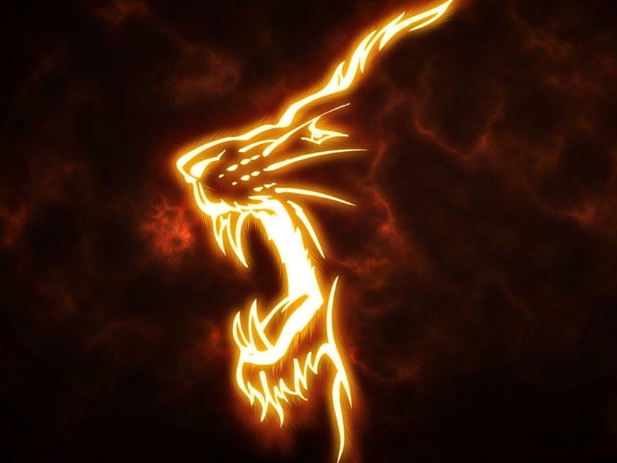 Glowing Golden Lion Silhouette Against Dark Fiery Background HD wallpaper