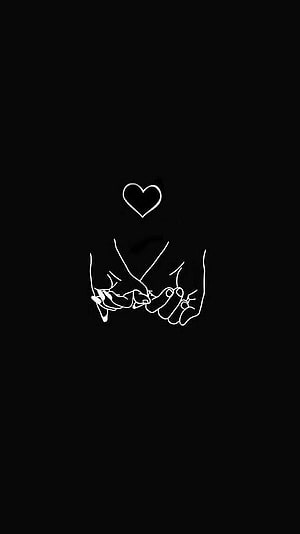 Minimalist Line Art of Interlocked Fingers and Heart on Black Background HD phone wallpaper