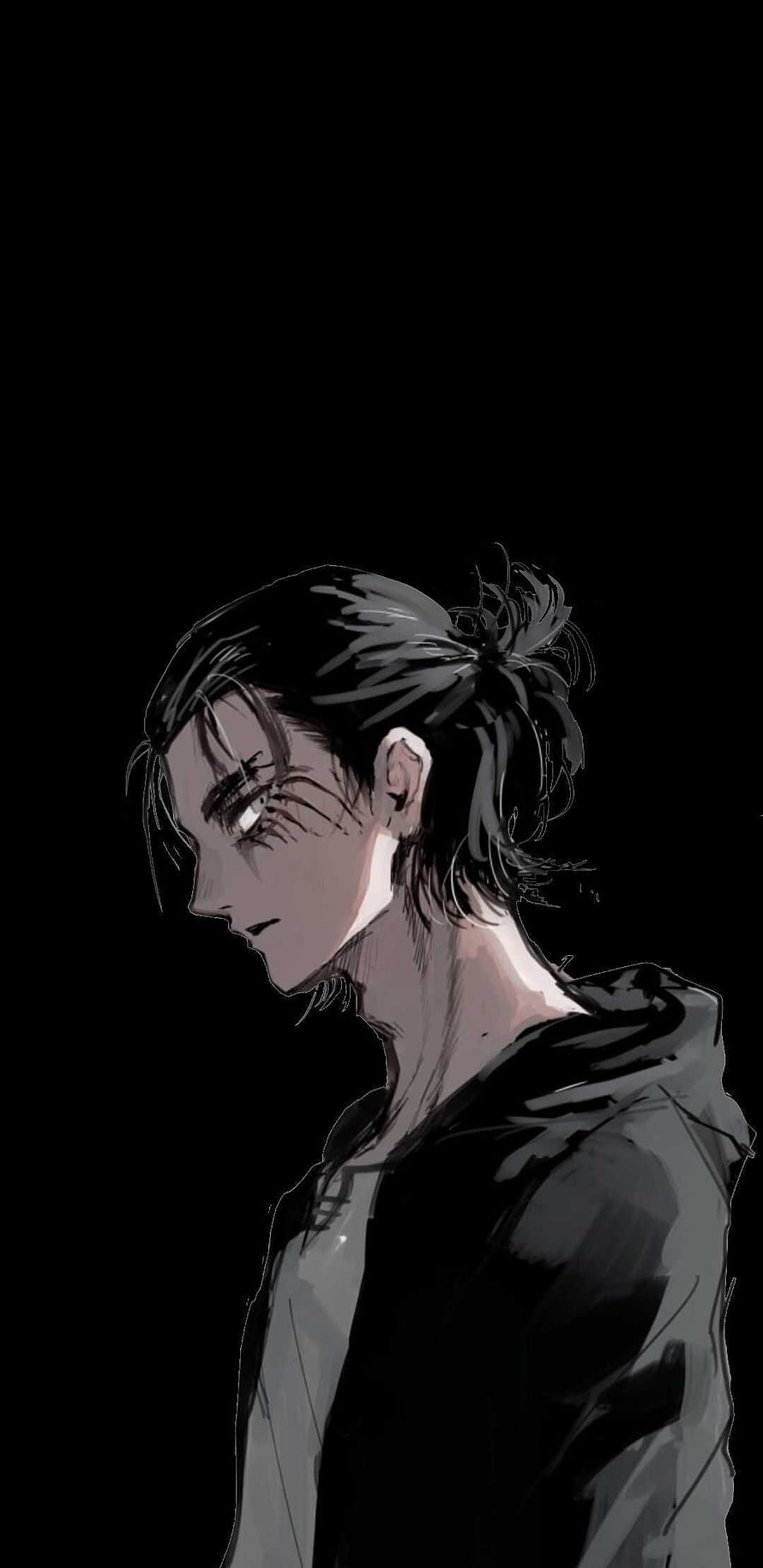 Eren Yeager Anime Character Profile Illustration on Black Background HD phone wallpaper