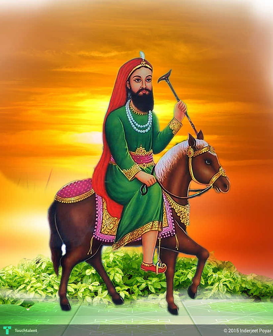 Lakh Data Peer Ji on Horseback in Traditional Attire Against Golden Sky HD phone wallpaper