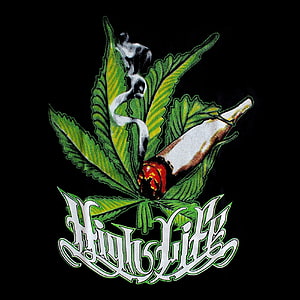 High Life Marijuana Leaf and Joint Illustration on Black Background HD phone wallpaper