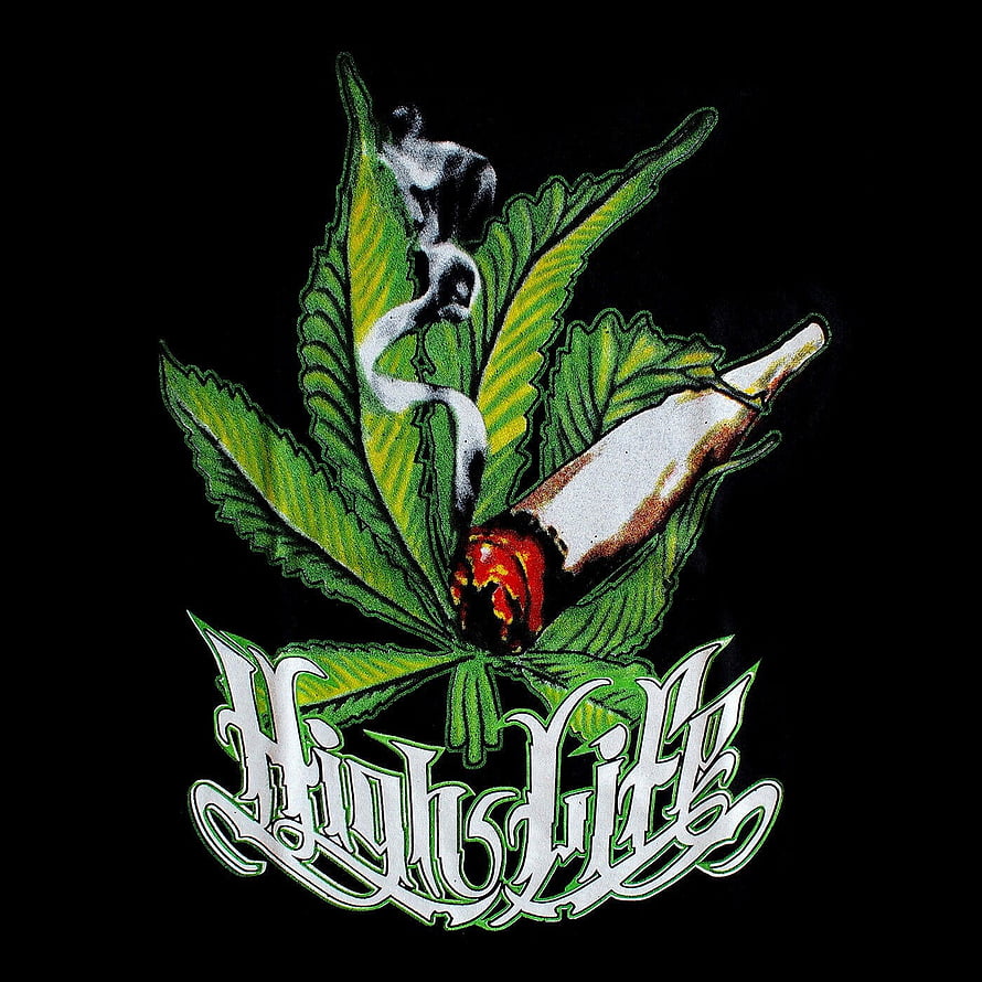 High Life Marijuana Leaf and Joint Illustration on Black Background HD phone wallpaper