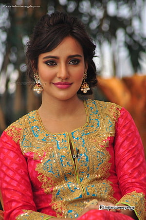 Neha Sharma in Vibrant Pink and Gold Embroidered Traditional Indian Attire HD phone wallpaper