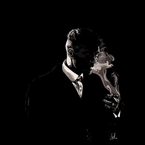 Thomas Shelby Smoking Cigarette in Dark Suit Digital Illustration HD wallpaper