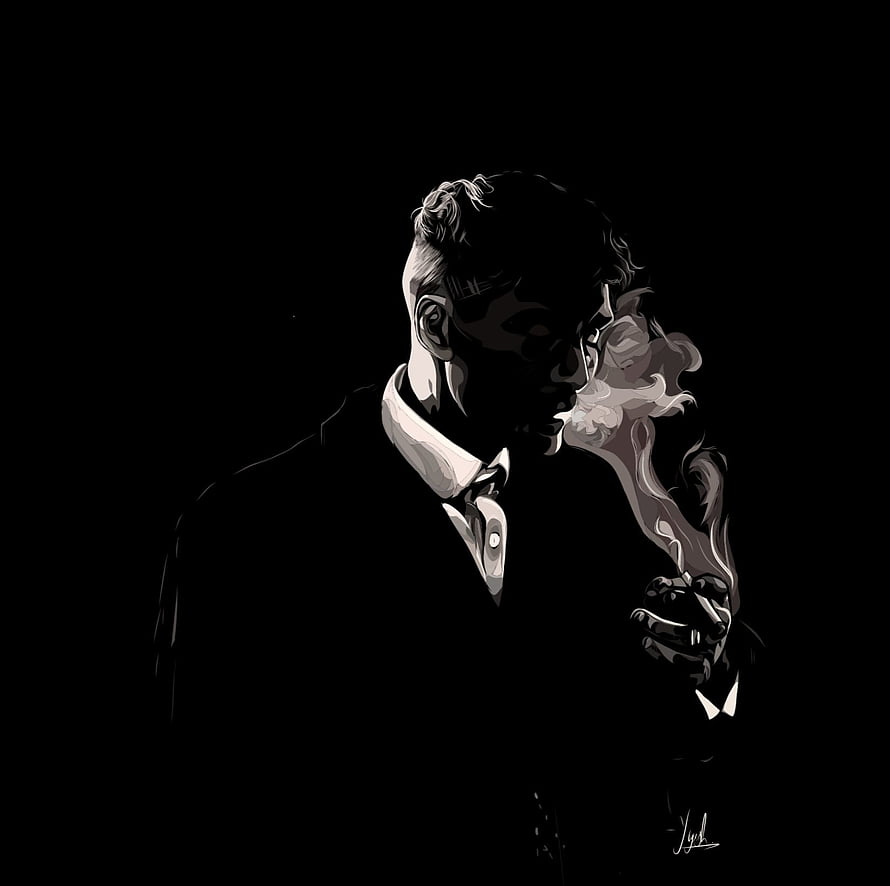 Thomas Shelby Smoking Cigarette in Dark Suit Digital Illustration HD wallpaper