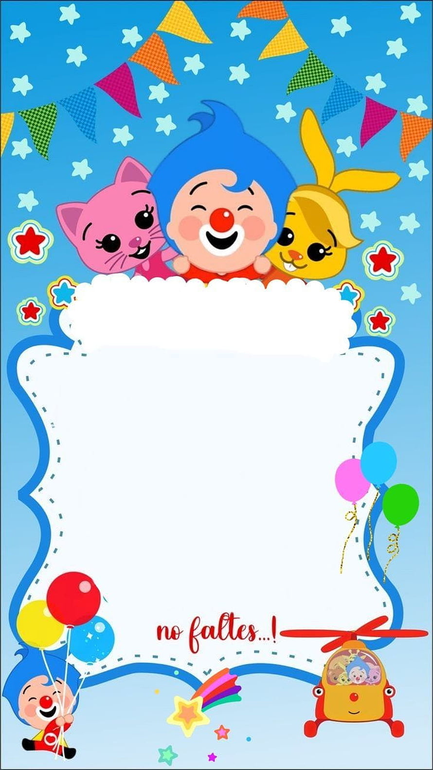 Plim Plim Birthday Invitation Template with Clown, Cat, and Rabbit Characters HD phone wallpaper